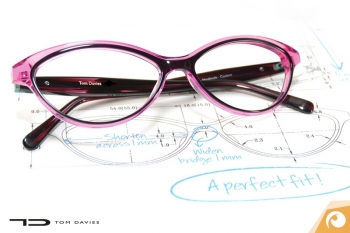 customized eyewear - engineering drawing and a finished spectacle frame
